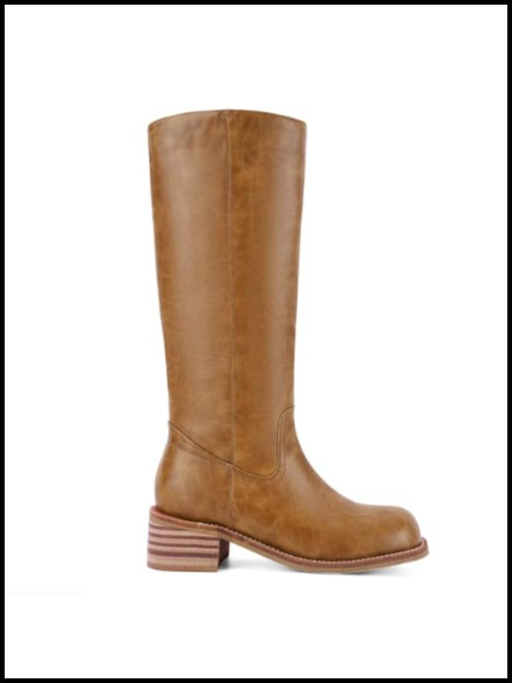 Women's Faux Leather Knee High Boots Chunky Block Heel Square Toe Low Heel